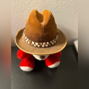 Vintage Brown Genuine Suede Western Cowboy Hat Headband Feather. Sz small